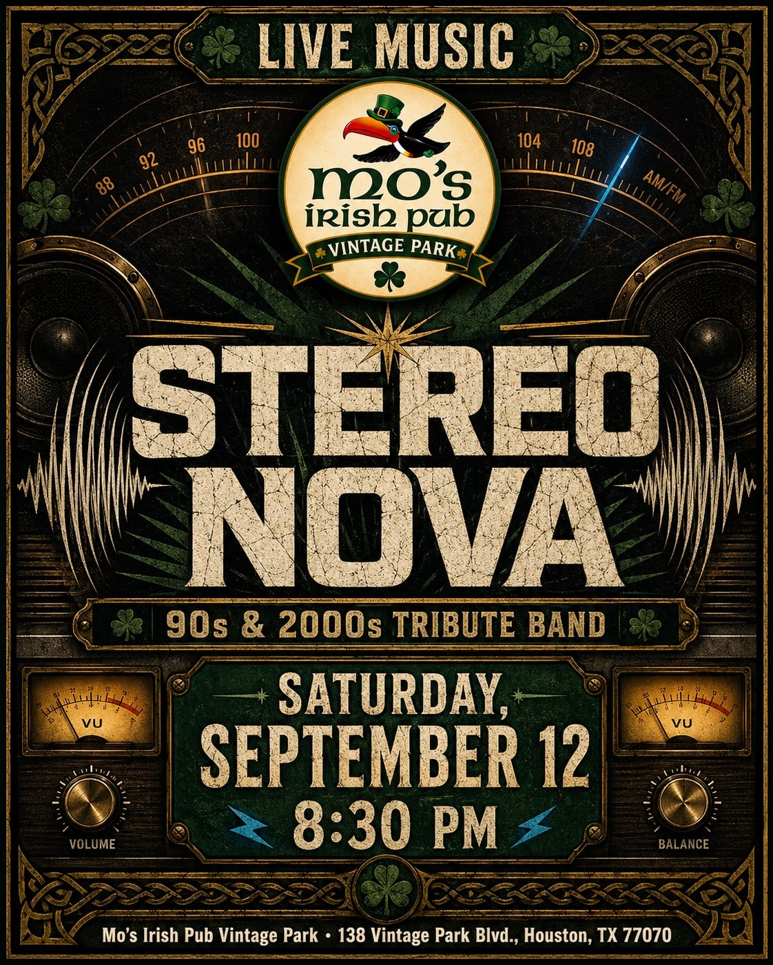 Stereo Nova 90s and 2000s tribute band at Mo's Irish Pub Vintage Park, Saturday September 12