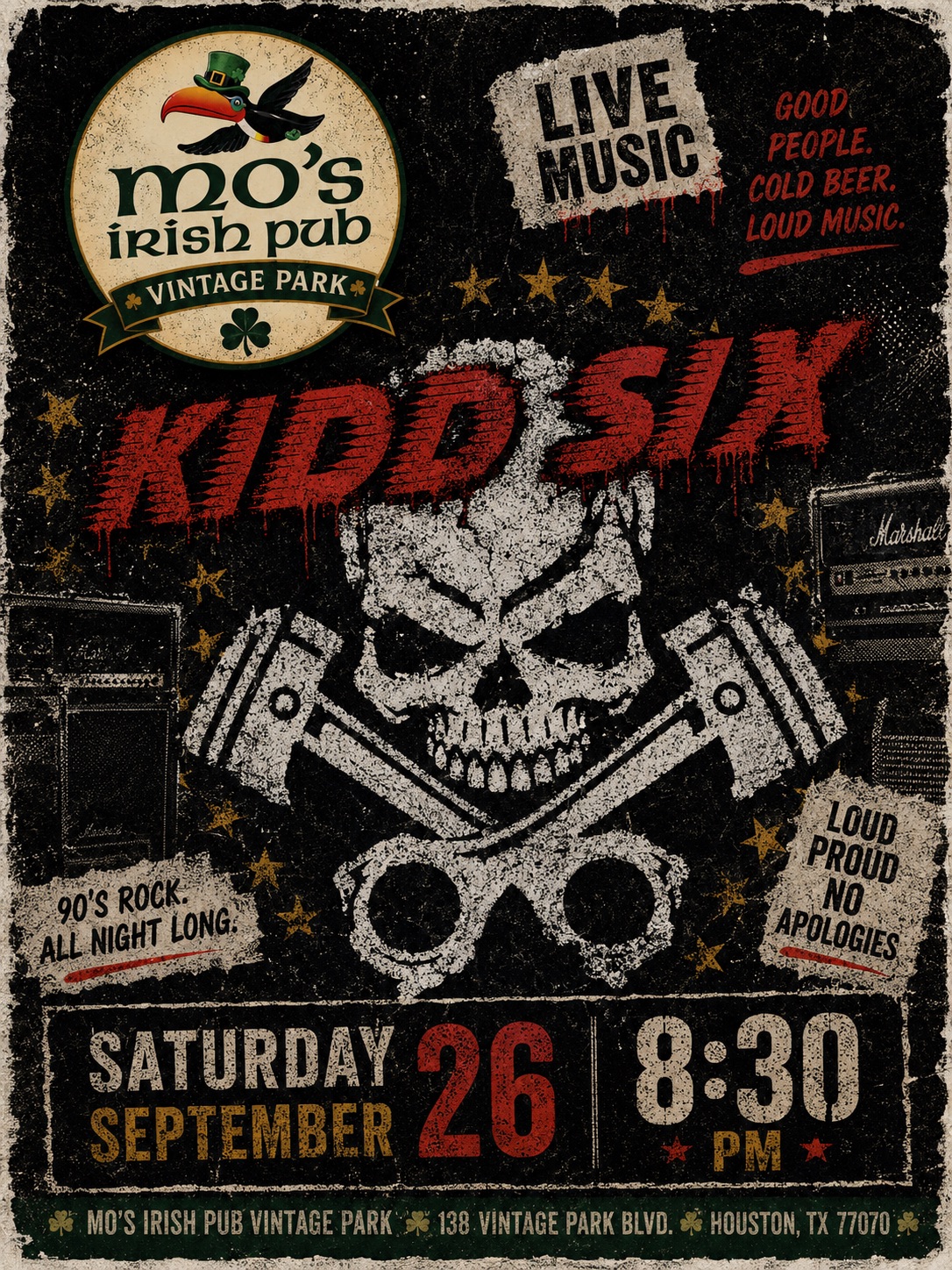 Kidd Six 90s rock at Mo's Irish Pub Vintage Park, Saturday September 26