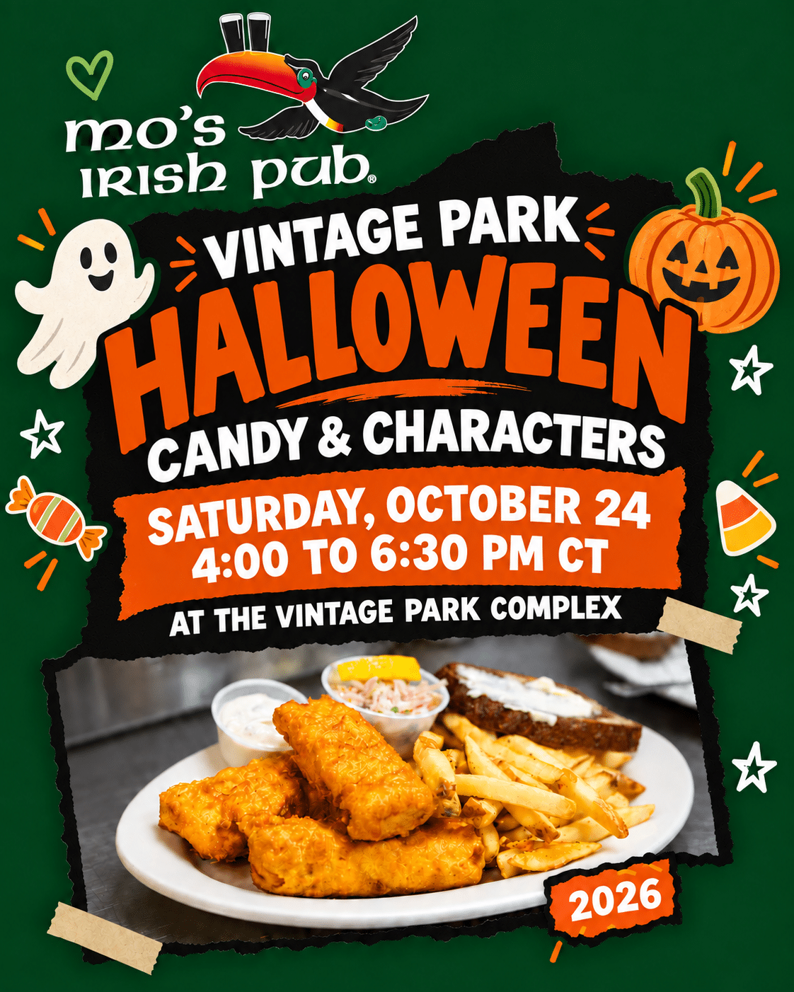 Vintage Park Halloween Candy & Characters, Saturday October 24, 2026, 4 to 6:30 PM Central at the Vintage Park Complex.