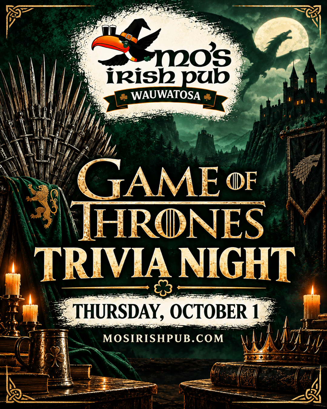 Game of Thrones Trivia Night at Mo's Irish Pub Wauwatosa, Thursday October 1.