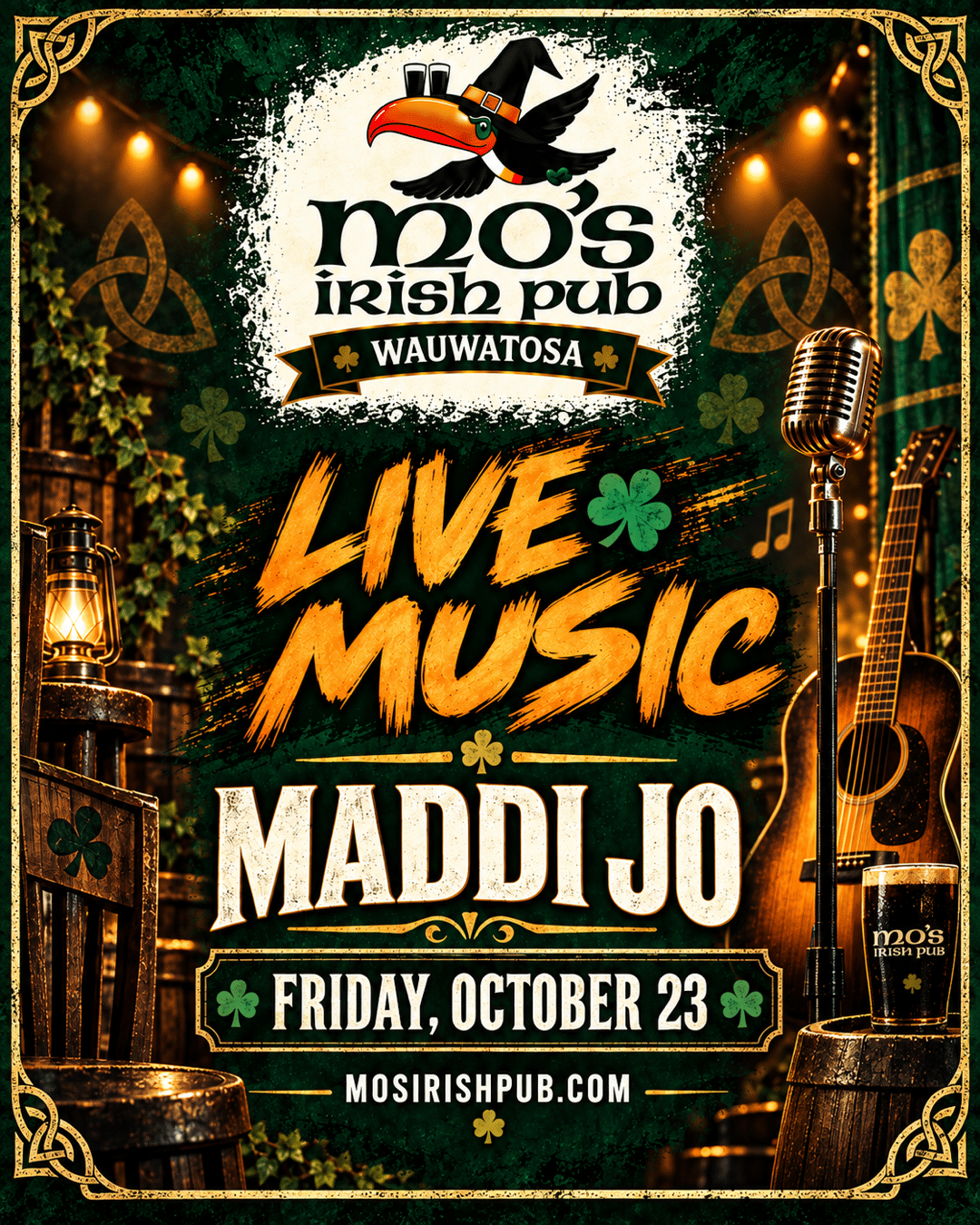 Live music with Maddi Jo at Mo's Irish Pub Wauwatosa, October 23